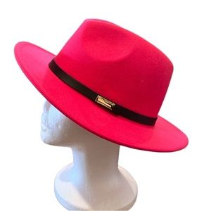 NEW Wide Brim Fedora style  black accents pink fuchsia Hat Sz M